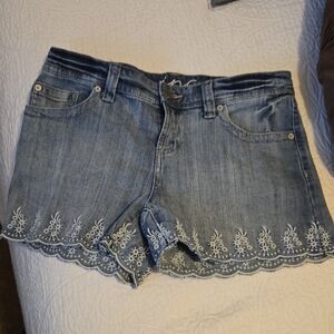 INC International Concepts Denim Shorts with White Lace Detail